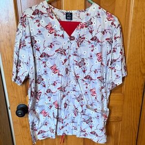 Purple and Fuscia Scrub Set with Butterfly Pattern - Size Medium